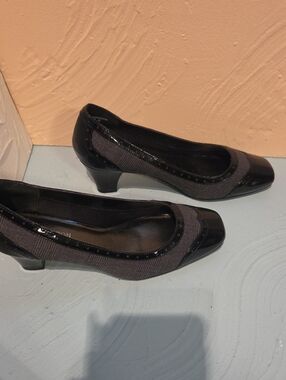 Covington Black and Gray Low Block Heel Pumps